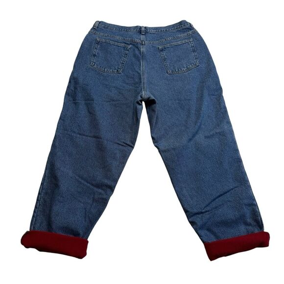 LL Bean Original Fit Relaxed Hi Rise Red Fleece Lined Blue Jeans Sz 20 M/T - Picture 2 of 15